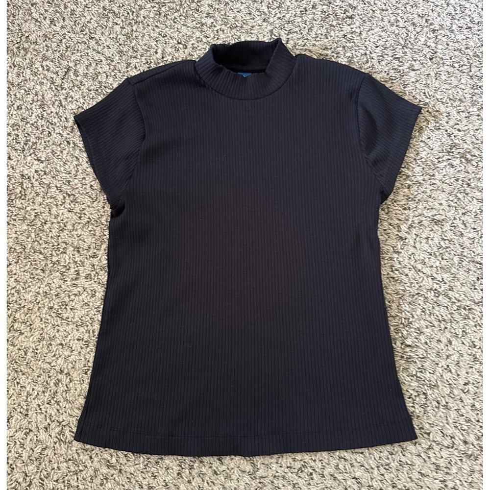 Old Navy Women's Black Mock Neck Short Sleeve Subtle Ribbed Tee Size Large